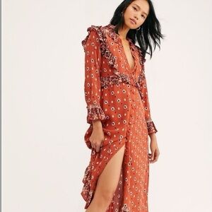 Free People Dress | Free People Calico Skies Midi Dress Terra Cotta  Size XL New